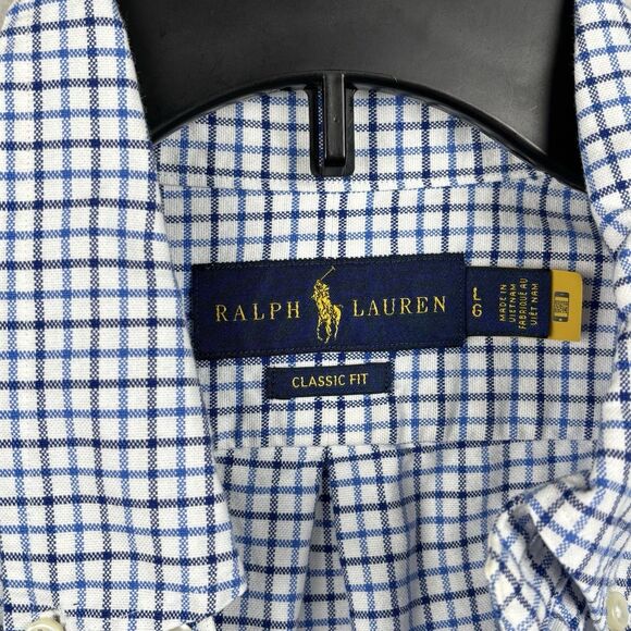 Ralph Lauren Dress shirt Men Large Navy Plaid Pony Classic Fit Button Casual - Picture 3 of 7